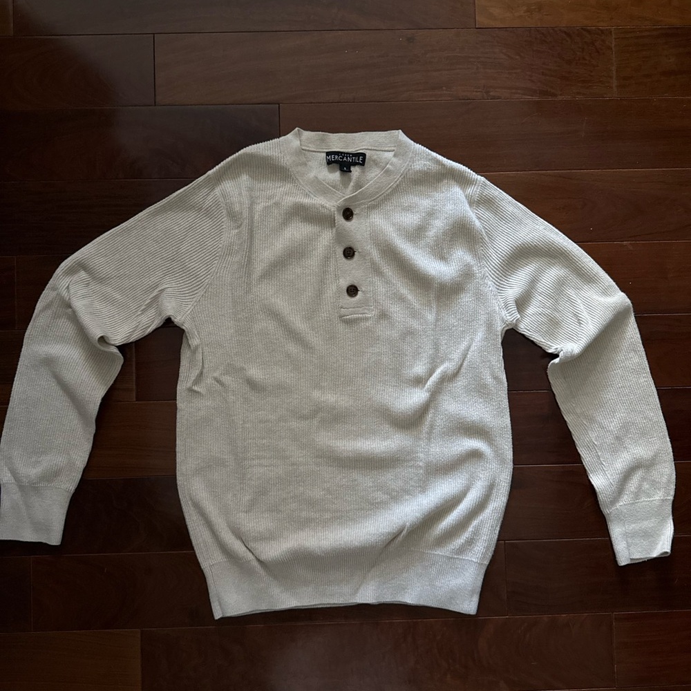 J. Crew Men's Beige Crewneck Sweater with Button Accents